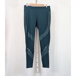 Sweaty Betty Pants Teal Green Mesh Power Wet Look 7/8 Length Leggings Size XL